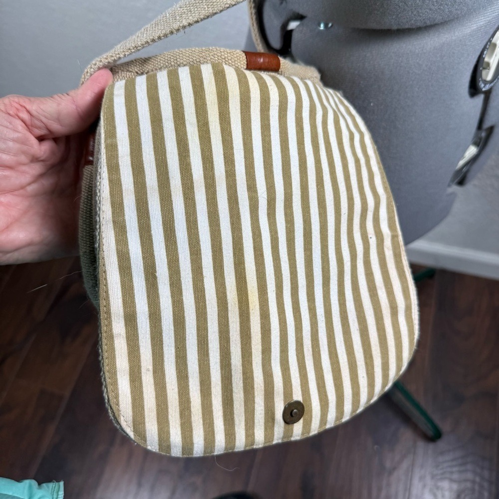 The Village Experience Tan Cotton Canvas Leather Trim Crossbody Bag - Picture 9 of 10